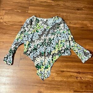 H&M Floral Women's Top - Green and Blue Size 2XL